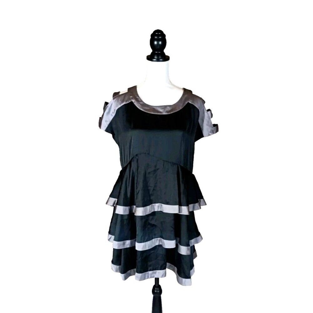 GO International Dress 11 Womens  Black Silver Cocktail Tiered Ruffle Party